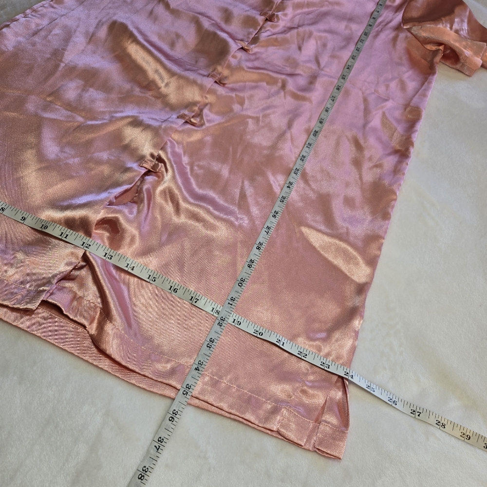Vintage Women's Pink Satin Button Down Long Sleep Shirt Nightgown Large - Picture 10 of 11